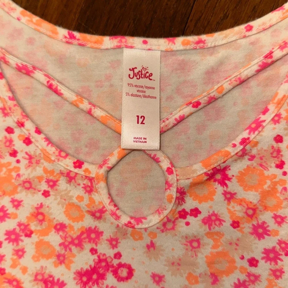 Girls Justice Pink, Orange & White Crisscross Floral Sundress – Size 12